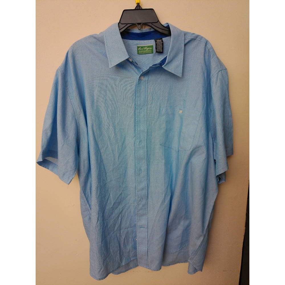Ben Hogan Button Down Shirt Mens 2XL Blue Short Sleeve Performance Golf Textured